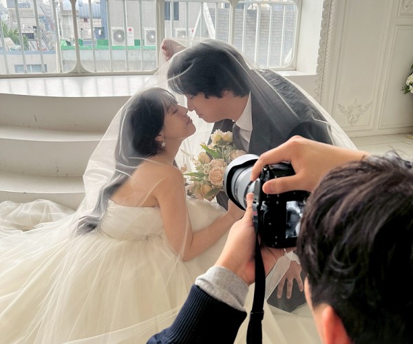 新郎新婦　ドレス　ベール